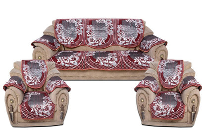 Bigger Fish Poly Cotton Fabric  5 Seater Sofa Cover with 6 Pcs Arms Cover - 16 Pieces (Maroon)