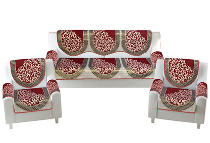 Bigger Fish Poly Cotton Fabric 5 Seater Sofa Cover with 6 Pcs Arms Cover - 16 Pieces (Maroon)