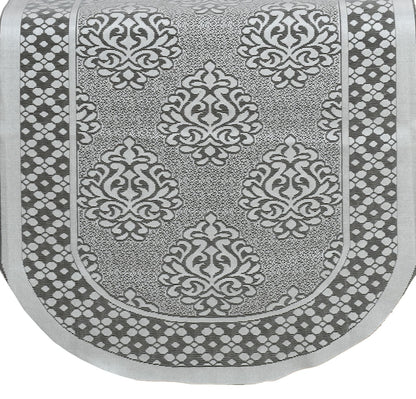 Bigger Fish Poly Cotton Net Fabric Floral Design 5 Seater Sofa Cover with 6 Pcs Arms Cover - 16 Pieces (Grey)