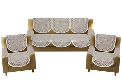 Bigger Fish Poly Cotton Net Fabric Floral Design 5 Seater Sofa Cover with 6 Pcs Arms Cover - 16 Pieces (Maroon)