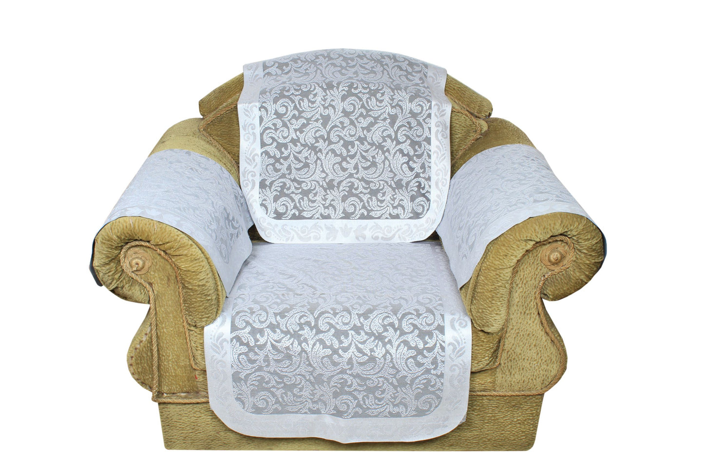 Bigger Fish Poly Cotton Net Fabric Floral Design 5 Seater Sofa Cover with 6 Pcs Arms Cover - 16 Pieces (Grey)