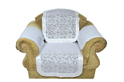 Bigger Fish Poly Cotton Net Fabric Floral Design 5 Seater Sofa Cover with 6 Pcs Arms Cover - 16 Pieces (Grey)