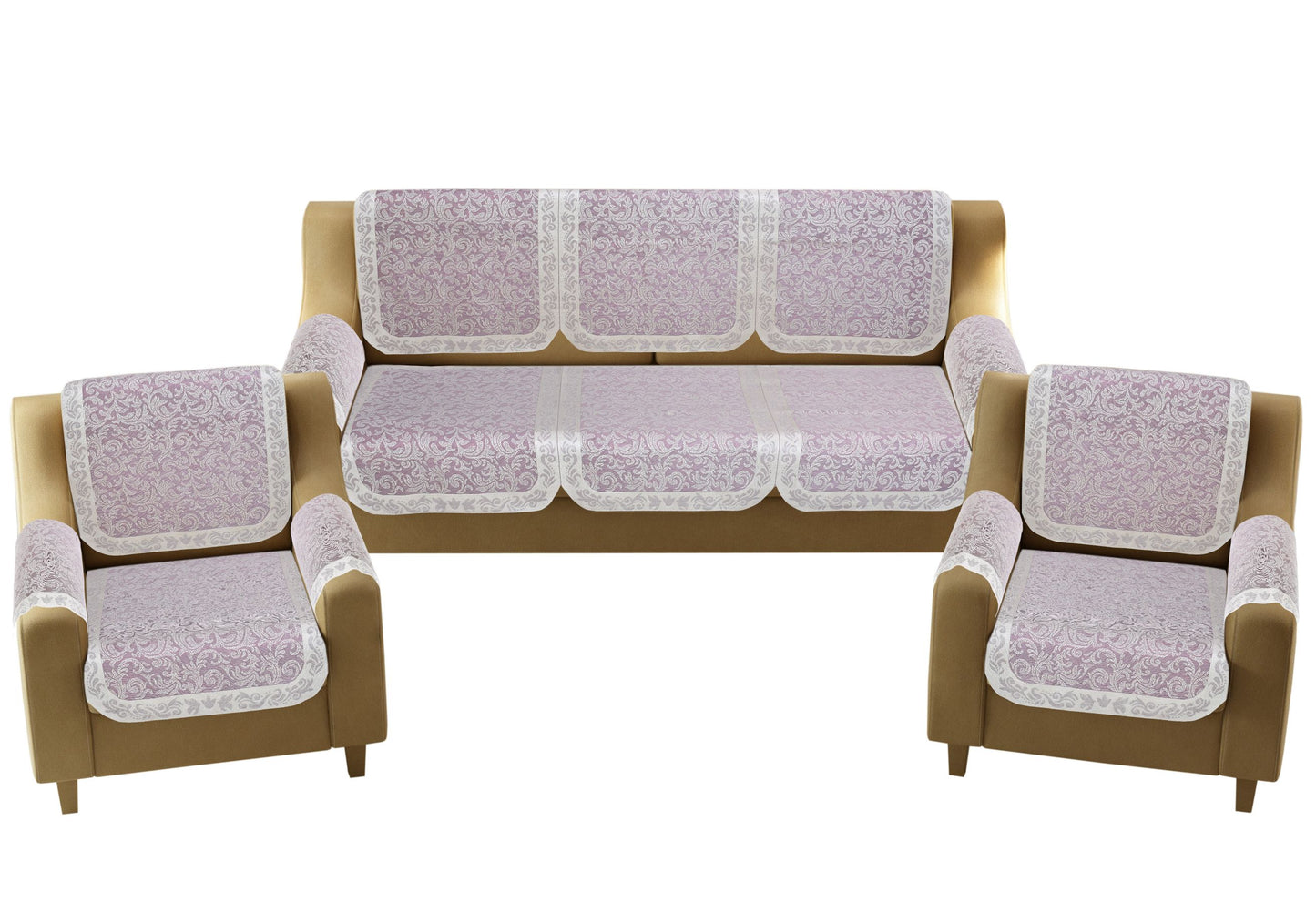 Bigger Fish Poly Cotton Net Fabric Floral Design 5 Seater Sofa Cover with 6 Pcs Arms Cover - 16 Pieces (Maroon)