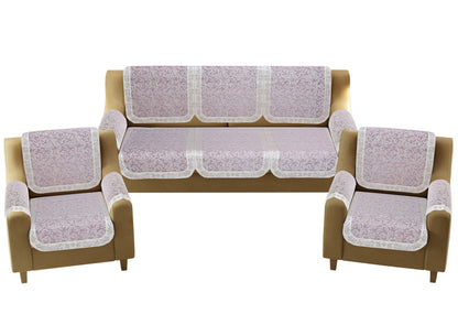 Bigger Fish Poly Cotton Net Fabric Floral Design 5 Seater Sofa Cover with 6 Pcs Arms Cover - 16 Pieces (Maroon)