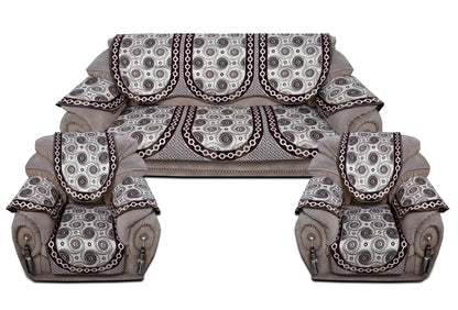 Bigger Fish Poly Cotton  Fabric 5 Seater Sofa Cover with 6 Pcs Arms Cover - 16 Pieces (Coffee)