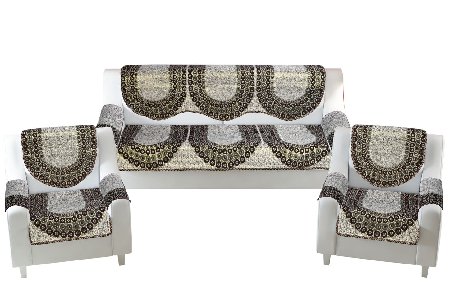 Bigger Fish Poly Cotton Fabric 5 Seater Sofa Cover with 6 Pcs Arms Cover - 16 Pieces (Coffee)