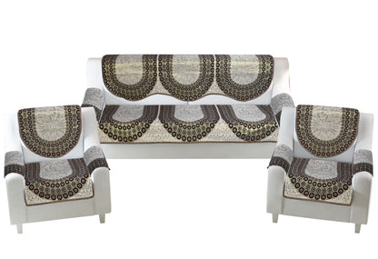 Bigger Fish Poly Cotton Fabric 5 Seater Sofa Cover with 6 Pcs Arms Cover - 16 Pieces (Coffee)