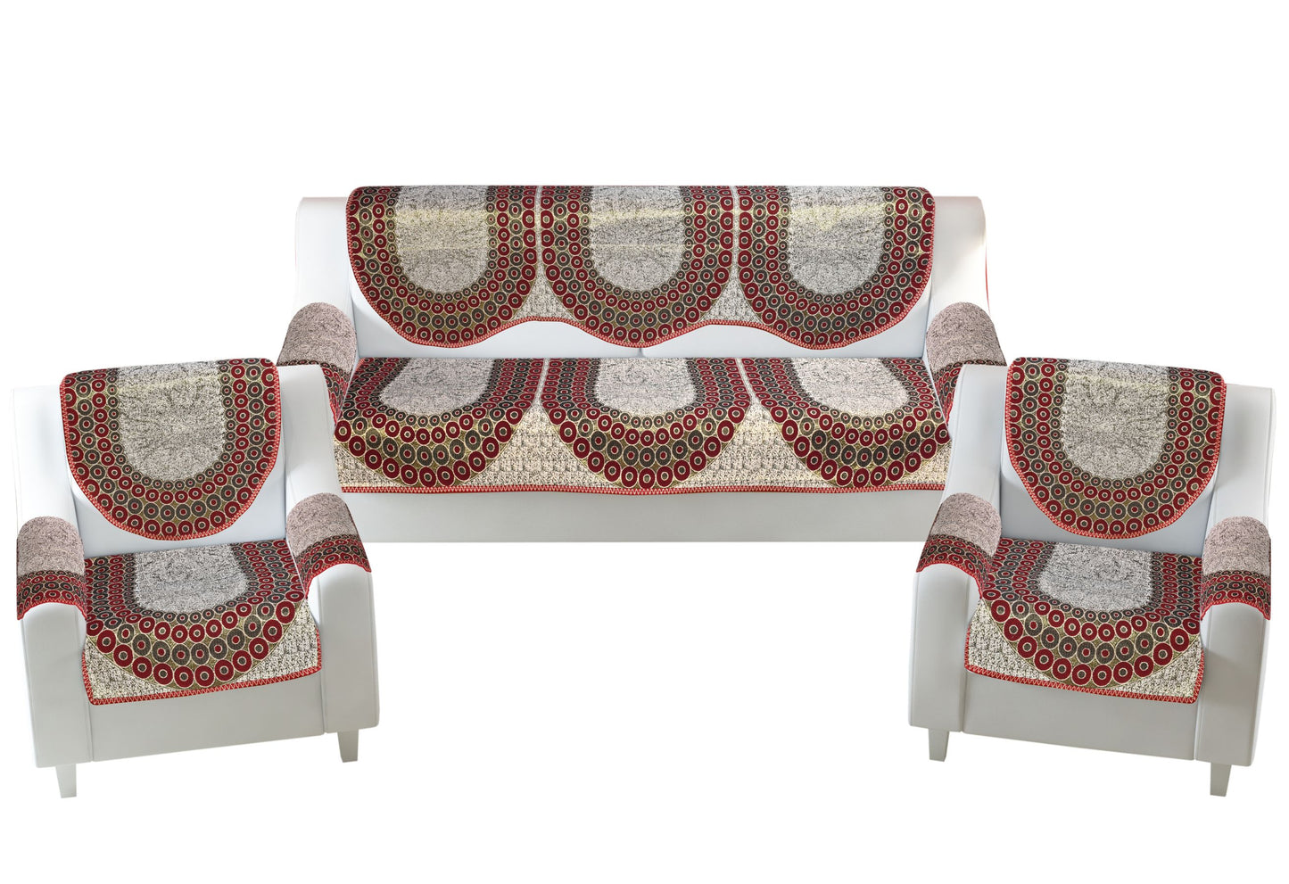 Bigger Fish Poly Cotton  Fabric 5 Seater Sofa Cover with 6 Pcs Arms Cover - 16 Pieces (Maroon)