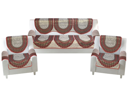 Bigger Fish Poly Cotton  Fabric 5 Seater Sofa Cover with 6 Pcs Arms Cover - 16 Pieces (Maroon)