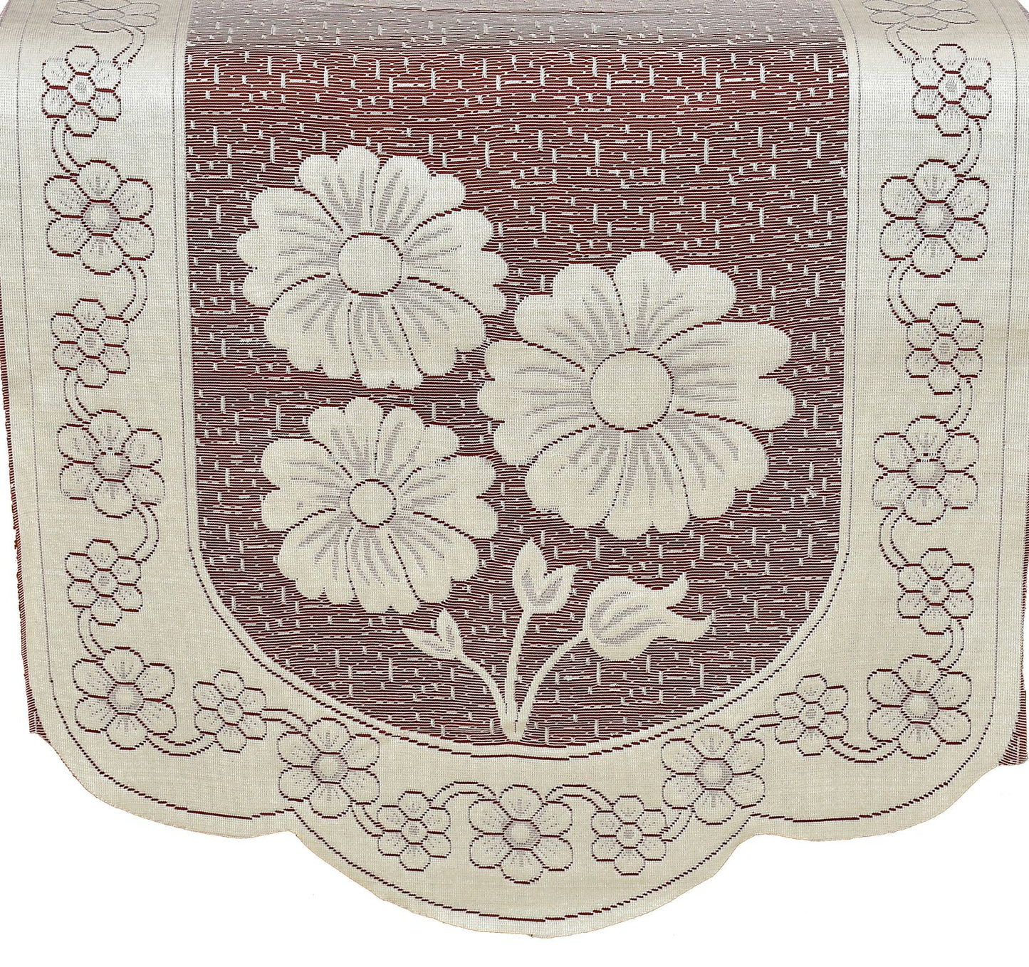 Bigger Fish Poly Cotton Net Fabric Floral Design 5 Seater Sofa Cover with 6 Pcs Arms Cover - 16 Pieces (Maroon)