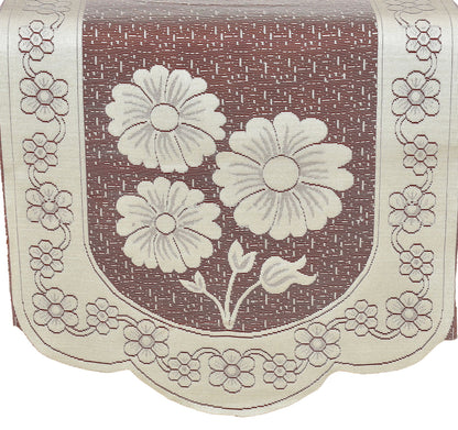 Bigger Fish Poly Cotton Net Fabric Floral Design 5 Seater Sofa Cover with 6 Pcs Arms Cover - 16 Pieces (Maroon)