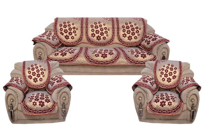 Bigger Fish Poly  Cotton Fabric 5 Seater Sofa Cover with 6 Pcs Arms Cover - 16 Pieces (Coffee)