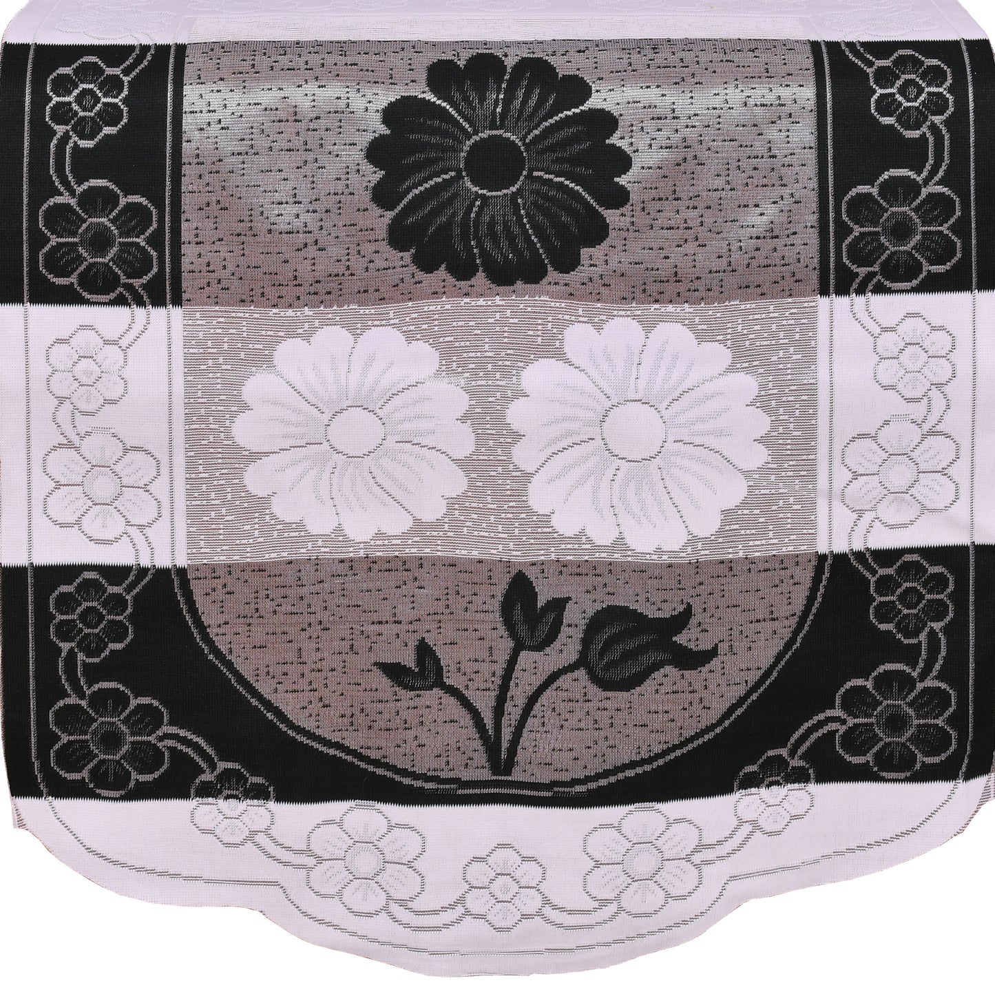 Bigger Fish Poly Cotton Net Fabric Floral 7 Seater 28x23 Inch Sofa Cover - 14 Pieces (Black)