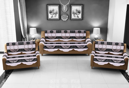 Bigger Fish Poly Cotton Net Fabric Floral 7 Seater 23x28 Inch Sofa Cover with 6 Pcs Arms Cover - 20 Pieces (Black)