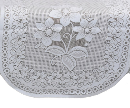 Bigger Fish Poly Cotton Net Fabric Floral 7 Seater 23x28 Inch Sofa Cover with 6 Pcs Arms Cover - 20 Pieces (White)
