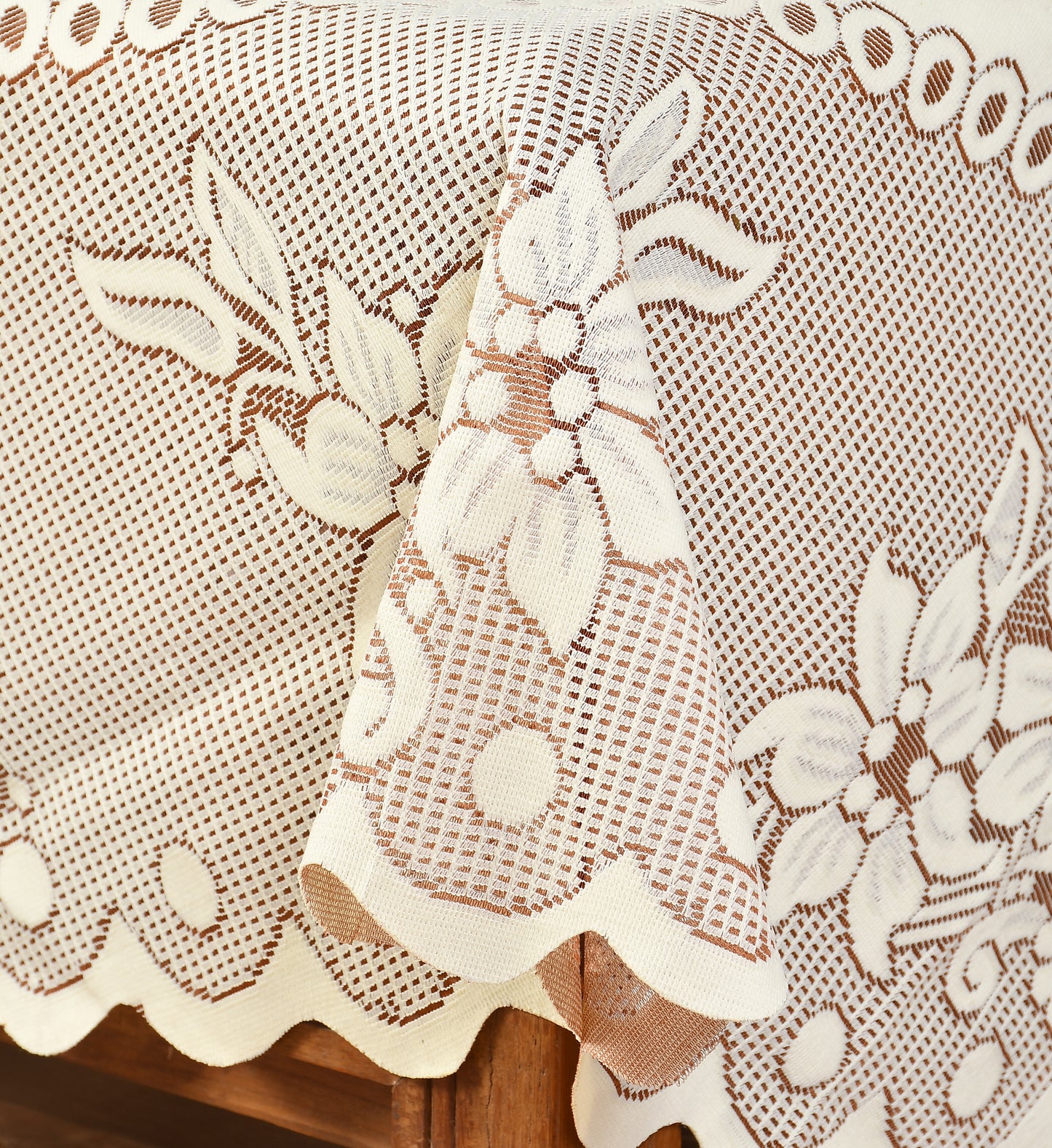 Bigger Fish 40 Inch Round Table Cover Poly Cotton Floral Elegant Design 2 Seater Tablecloth/Cream Small Center Table Cover