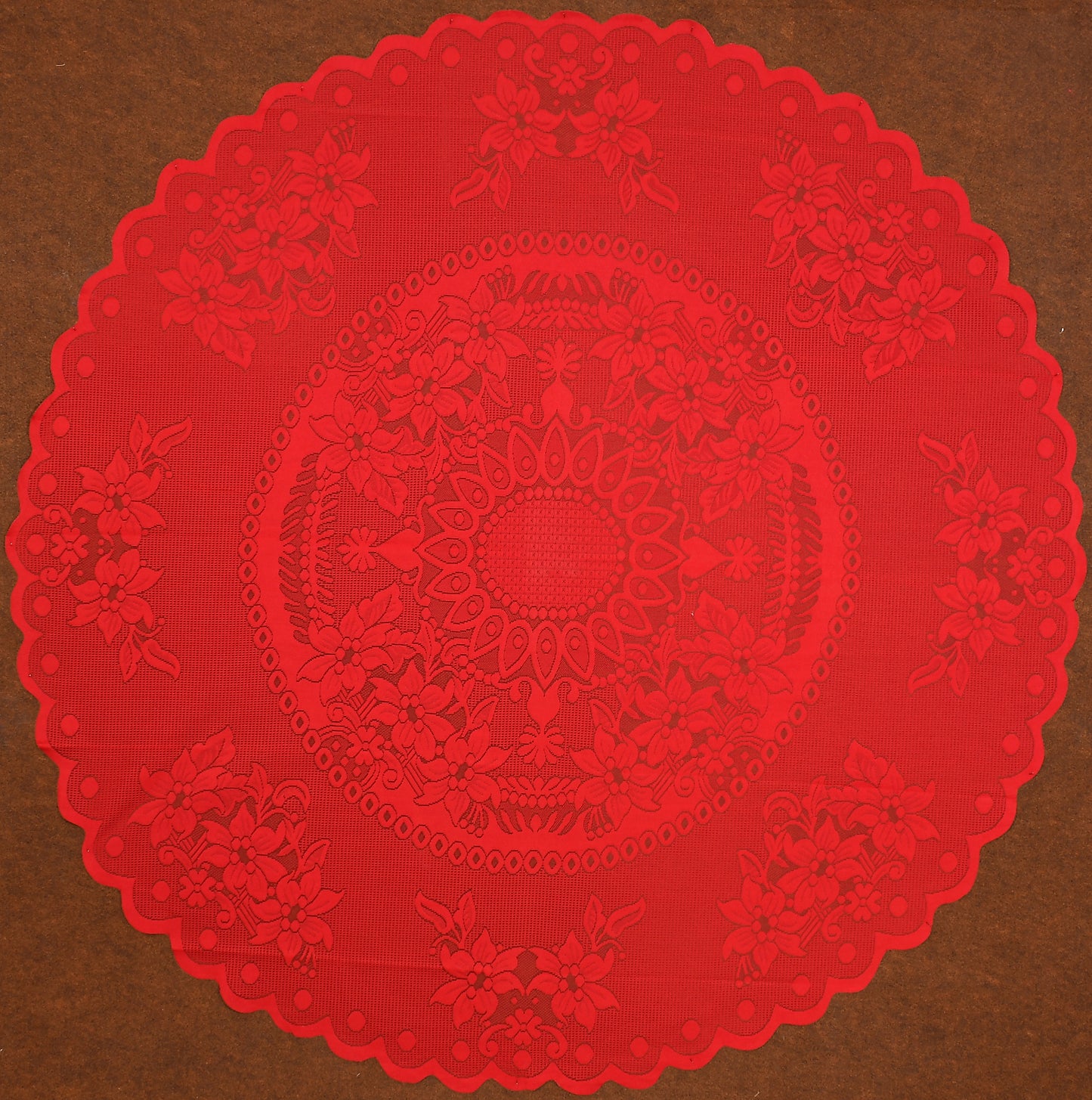 Bigger Fish 60 Inch Round Table Cover Poly Cotton Floral Elegant Design 6 Seater Tablecloth/Maroon Medium Center Table Cover