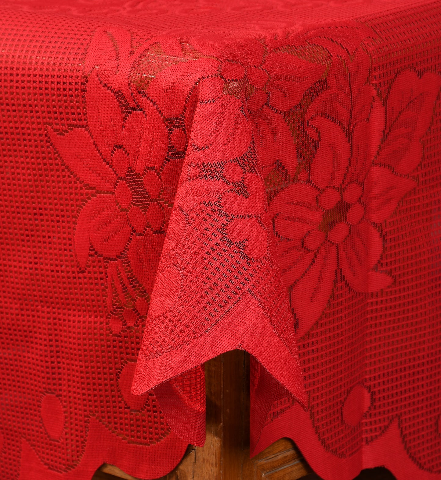Bigger Fish 40 Inch Round Table Cover Poly Cotton Floral Elegant Design 2 Seater Tablecloth/Maroon Small Center Table Cover