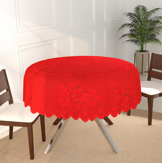 Bigger Fish 72 Inch Round Table Cover Poly Cotton Floral Elegant Design 8 Seater Tablecloth/Maroon Large Center Table Cover
