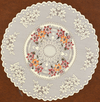 Bigger Fish 60 Inch Round Table Cover Poly Cotton Floral Elegant Design 6 Seater Tablecloth/Rust Medium Center Table Cover