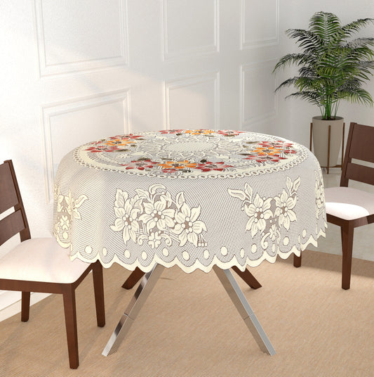 Bigger Fish 72 Inch Round Table Cover Poly Cotton Floral Elegant Design 8 Seater Tablecloth/Rust Large Center Table Cover