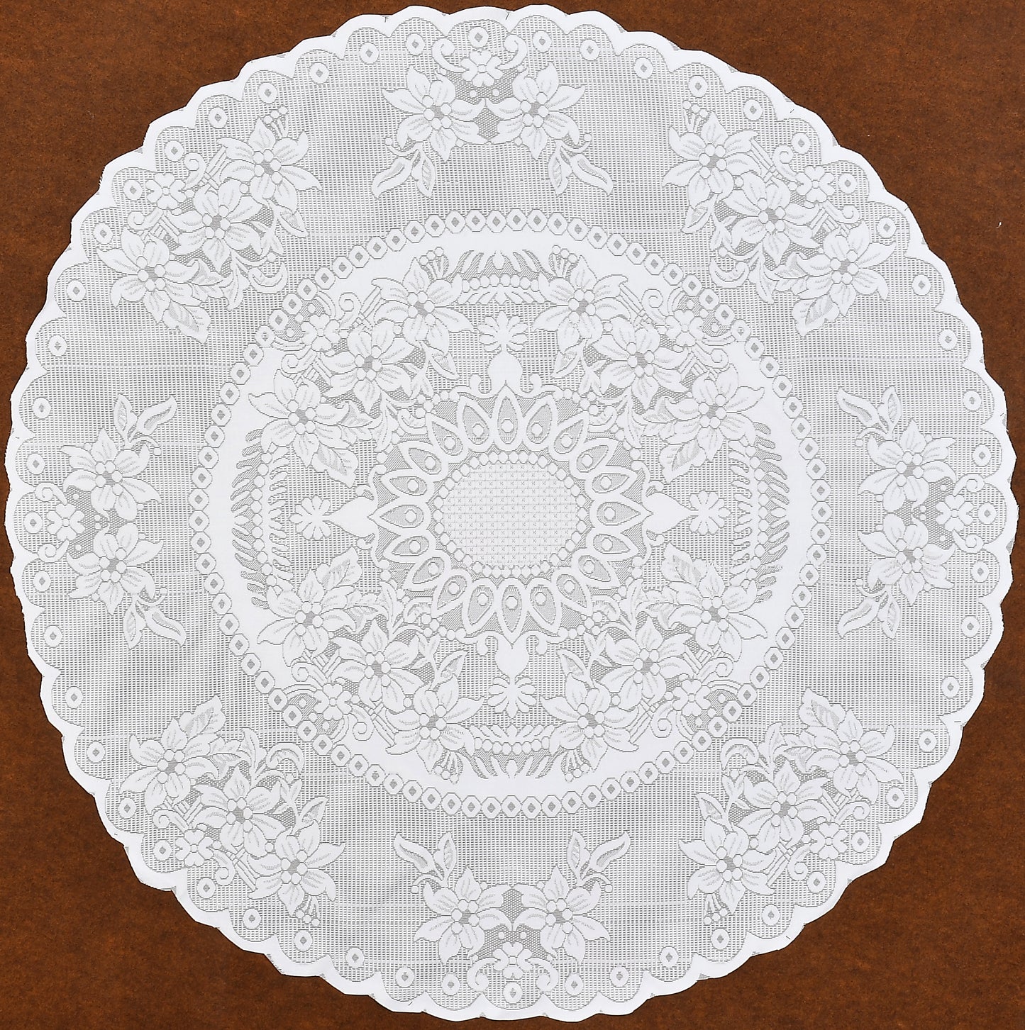 Bigger Fish 40 Inch Round Table Cover Poly Cotton Floral Elegant Design 2 Seater Tablecloth/White Small Center Table Cover