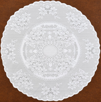 Bigger Fish 40 Inch Round Table Cover Poly Cotton Floral Elegant Design 2 Seater Tablecloth/White Small Center Table Cover
