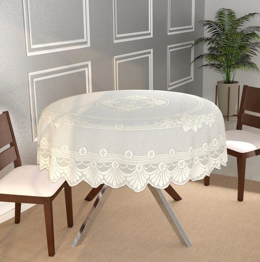 Bigger Fish 60 Inch Round Poly Cotton  Dining Table Cover   4-6 Seater ( Cream )