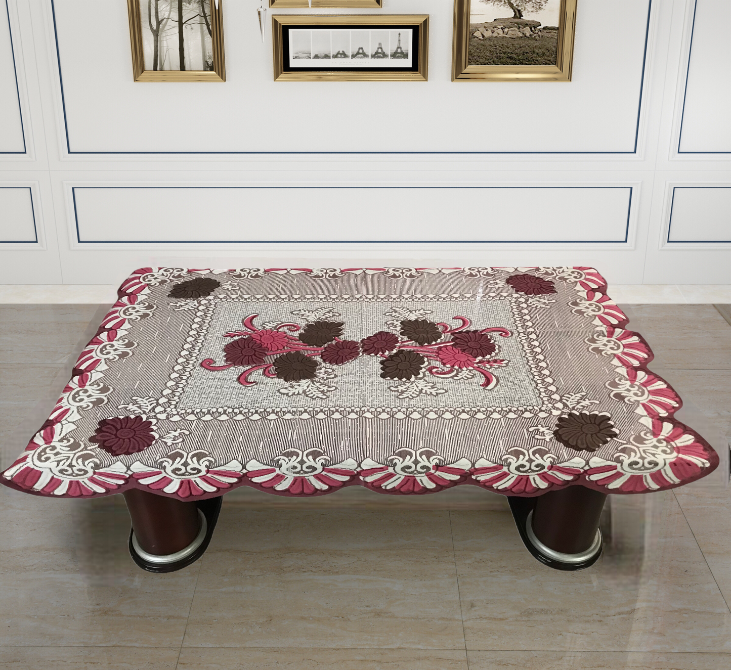 Bigger Fish Poly cotton 40x60 Inch Maroon 4 Seater Center Table Cover - Premium Quality & Style