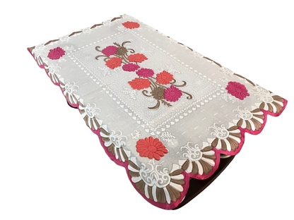 Bigger Fish Cotton Net Fabric Floral 5 Seater Sofa Cover 10 Pieces with 40x60 Center Table Cover (Pink)