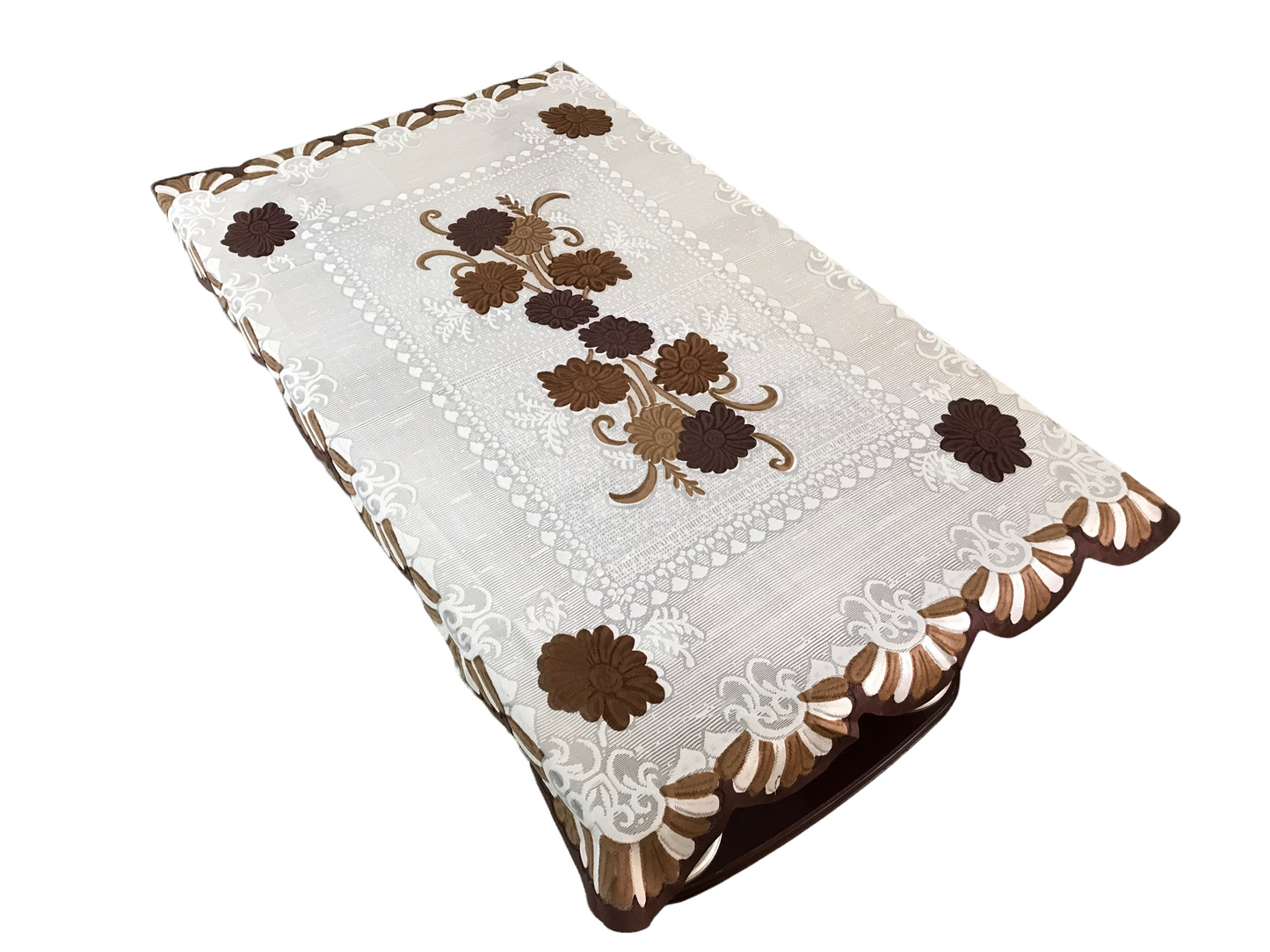 Bigger Fish Cotton Net Fabric Floral 5 Seater Sofa Cover 10 Pieces with 40x60 Center Table Cover (Brown)