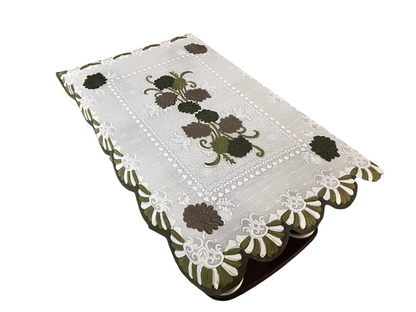 Bigger Fish Cotton Net Fabric Floral 5 Seater Sofa Cover 10 Pieces with 40x60 Center Table Cover (Green)