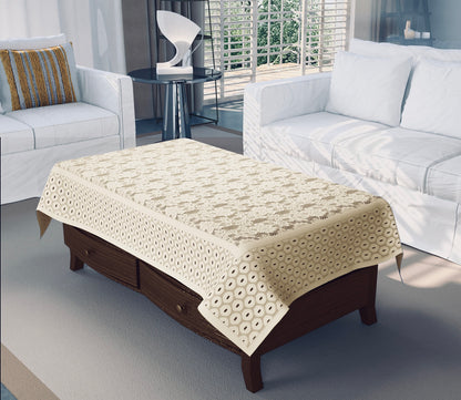 Bigger Fish Poly cotton 40x60 Inch Cream 4 Seater Floral Center Table Cover - Premium Quality & Style
