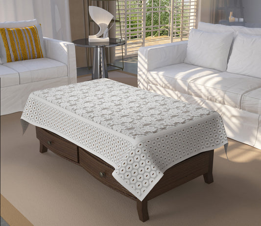 Bigger Fish Poly cotton 40x60 Inch White 4 Seater Floral Center Table Cover - Premium Quality & Style