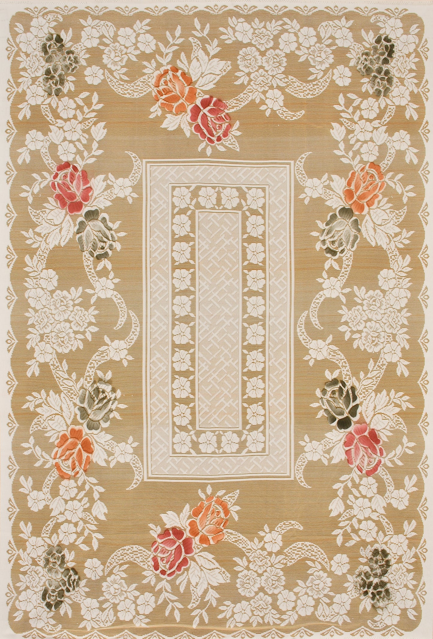 Bigger Fish Poly cotton 40x60 Inch Cream 4 Seater Semi Rose Center Table Cover - Premium Quality & Style