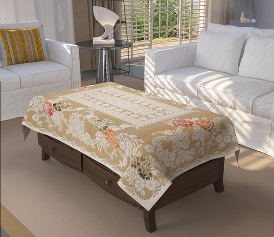 Bigger Fish Poly cotton 40x60 Inch Cream 4 Seater Semi Rose Center Table Cover - Premium Quality & Style