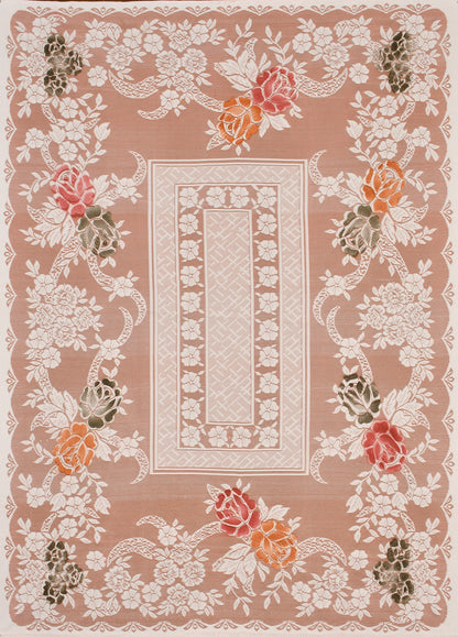 Bigger Fish Poly cotton 40x60 Inch Peach 4 Seater Semi Rose Center Table Cover - Premium Quality & Style