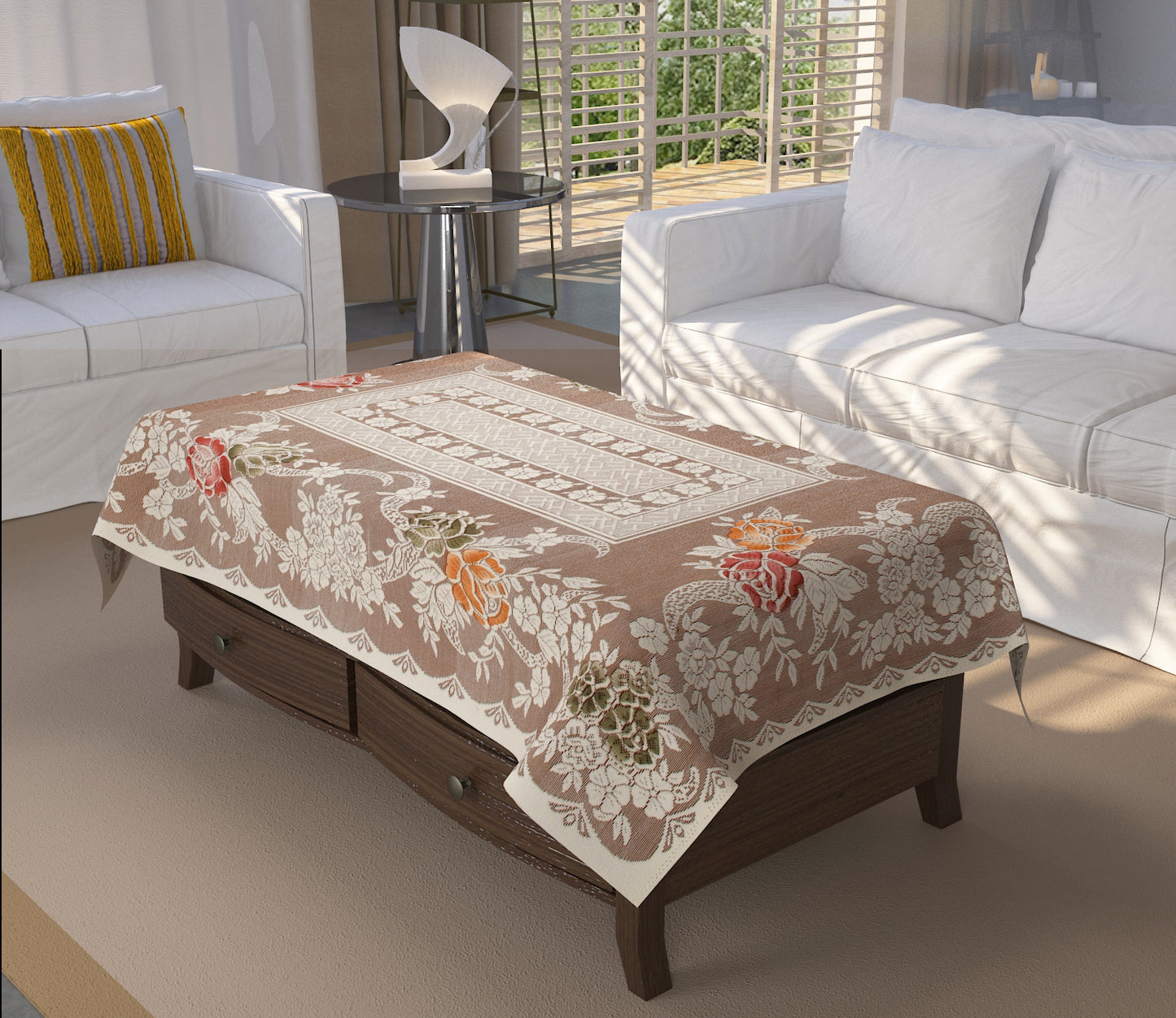 Bigger Fish Poly cotton 40x60 Inch Rust 4 Seater Semi Rose Center Table Cover - Premium Quality & Style