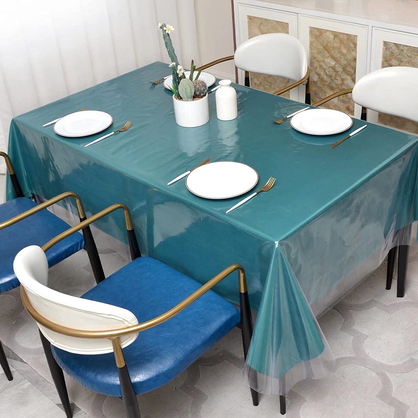 Bigger Fish Waterproof Clear Vinyl Tablecloth 40x60 Inch Waterproof/Oil-Proof Plastic Square Transparent 2-4 Seater Center Table Cover