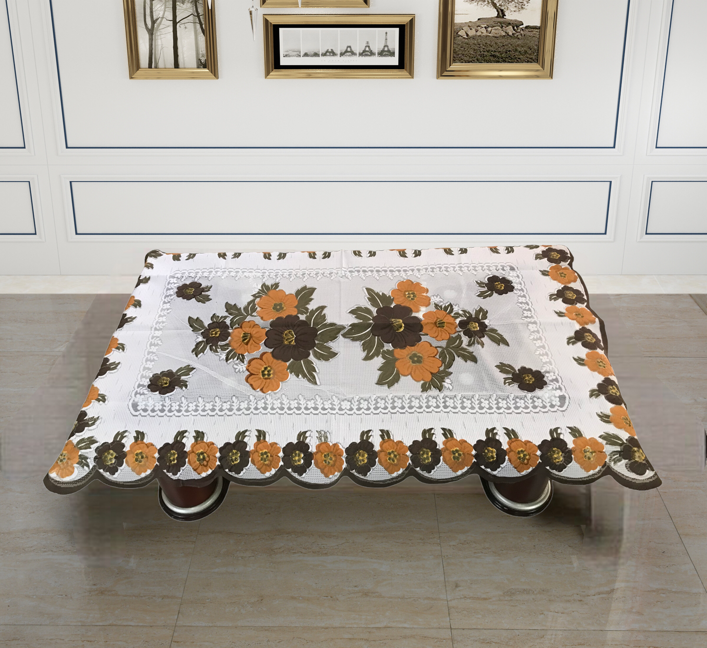 Bigger Fish Poly cotton 40x60 Inch Brown 4 Seater Center Table Cover - Premium Quality & Style
