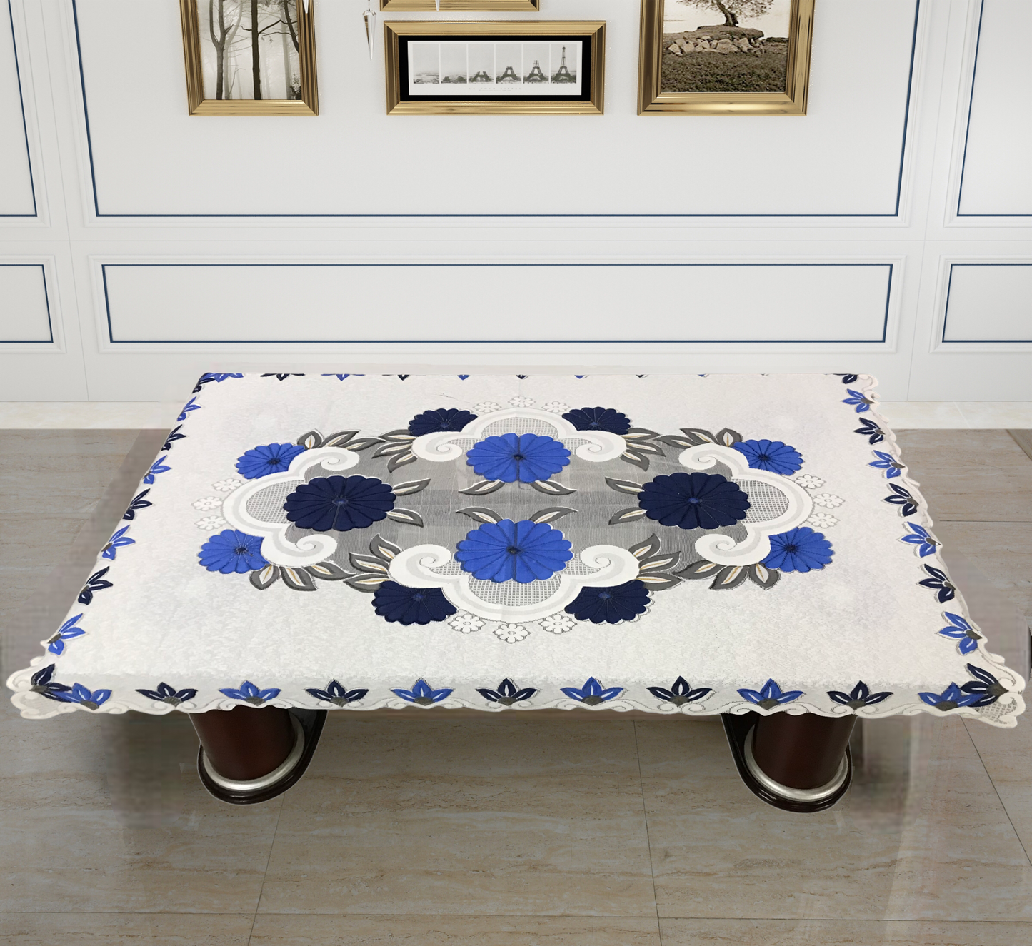 Bigger Fish Poly cotton 40x60 Inch Blue 4 Seater Center Table Cover - Premium Quality & Style