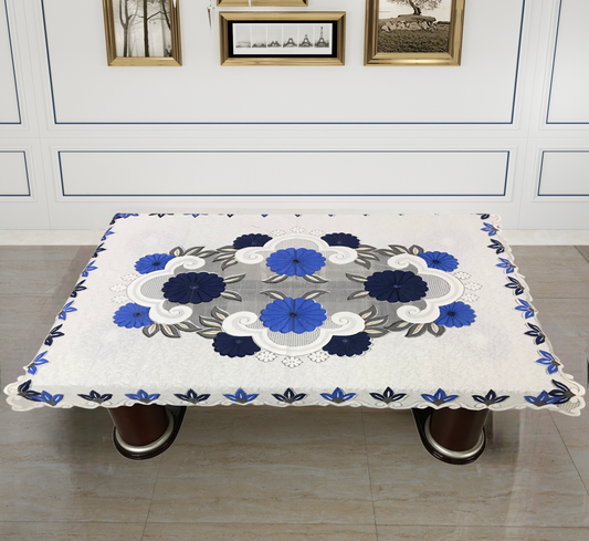 Bigger Fish Poly cotton 40x60 Inch Blue 4 Seater Center Table Cover - Premium Quality & Style