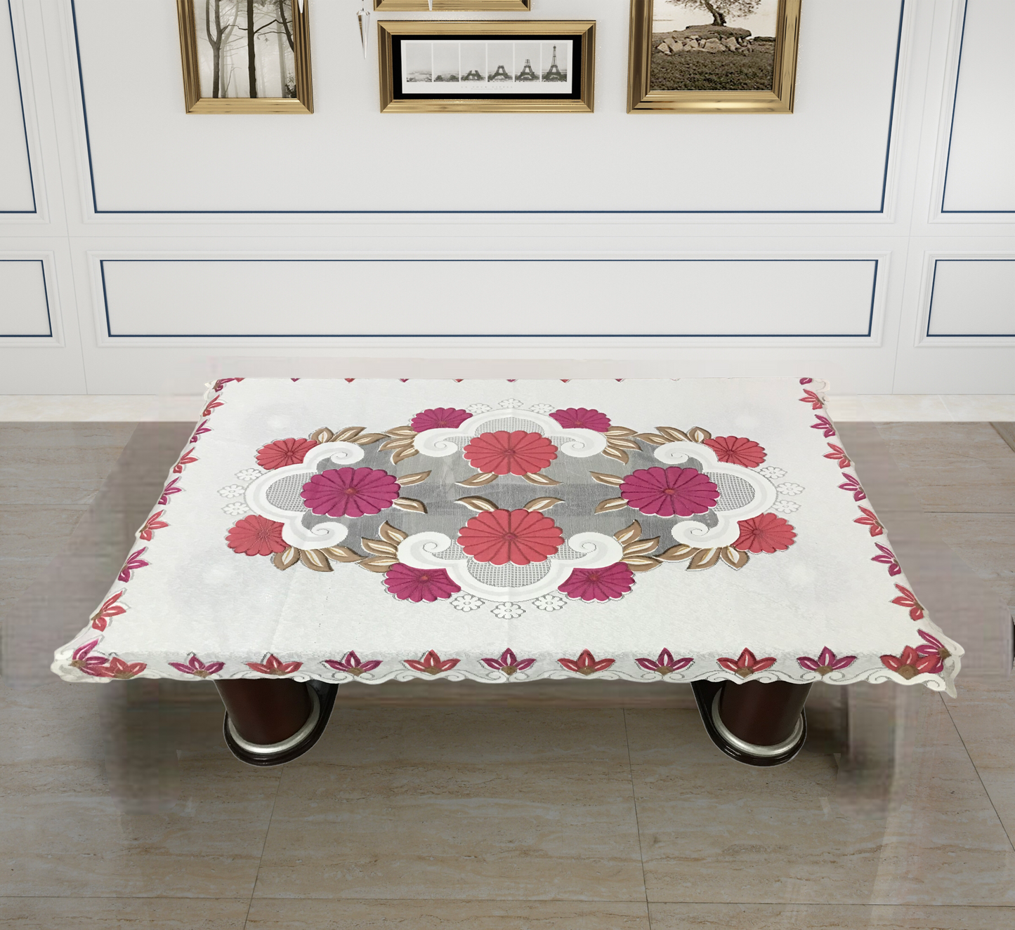Bigger Fish Poly cotton 40x60 Inch Pink 4 Seater Center Table Cover - Premium Quality & Style