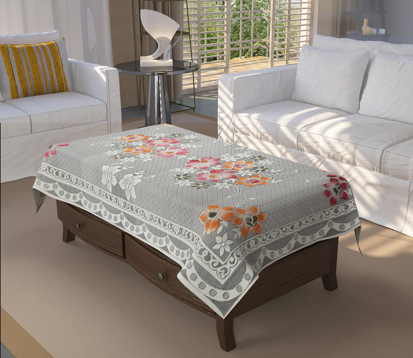 Bigger Fish Poly cotton 40x60 Inch Coffee 4 Seater Semi Star Center Table Cover - Premium Quality & Style