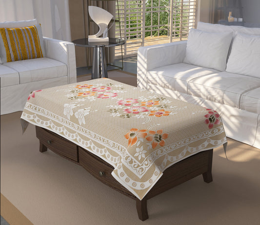 Bigger Fish Poly cotton 40x60 Inch Cream 4 Seater Semi Star Center Table Cover - Premium Quality & Style