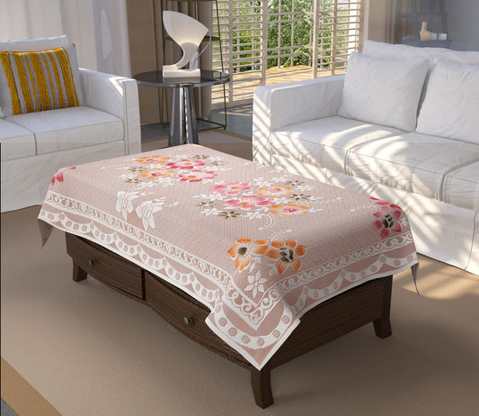 Bigger Fish Poly cotton 40x60 Inch Peach 4 Seater Semi Star Center Table Cover - Premium Quality & Style