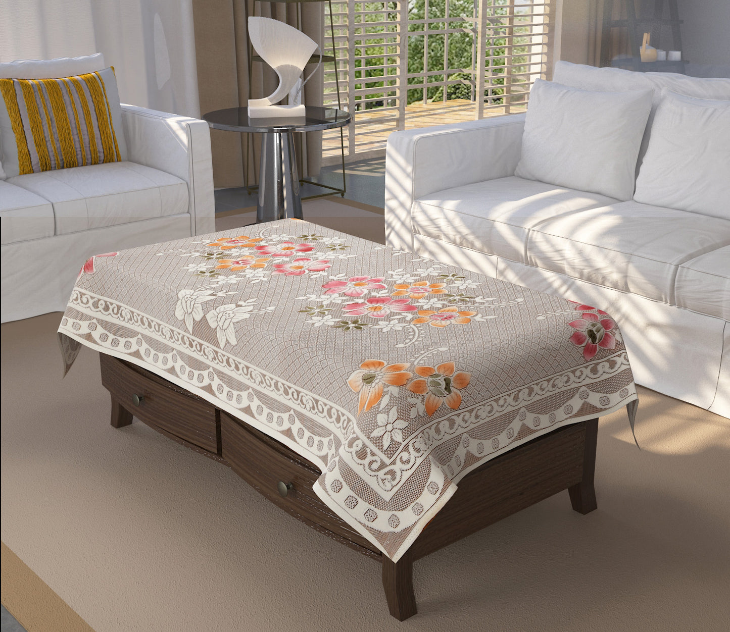 Bigger Fish Poly cotton 40x60 Inch Rust 4 Seater Semi Star Center Table Cover - Premium Quality & Style