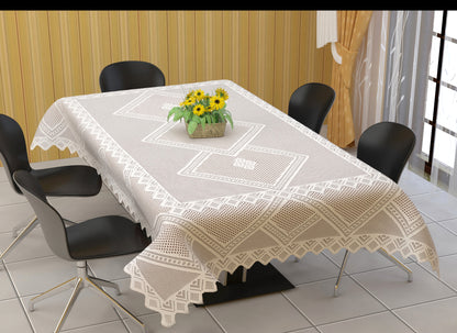 Bigger Fish Poly Cotton , Decorative Hand Made Floral Dining Table Cover for 6 Seater (54 X 78 Inches) (White)