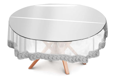 Bigger Fish PVC 60 Inch Clear Silver Lace Round Table Cover Transparent 4 Seater Tablecloth/Silver Lace Medium Table Cover