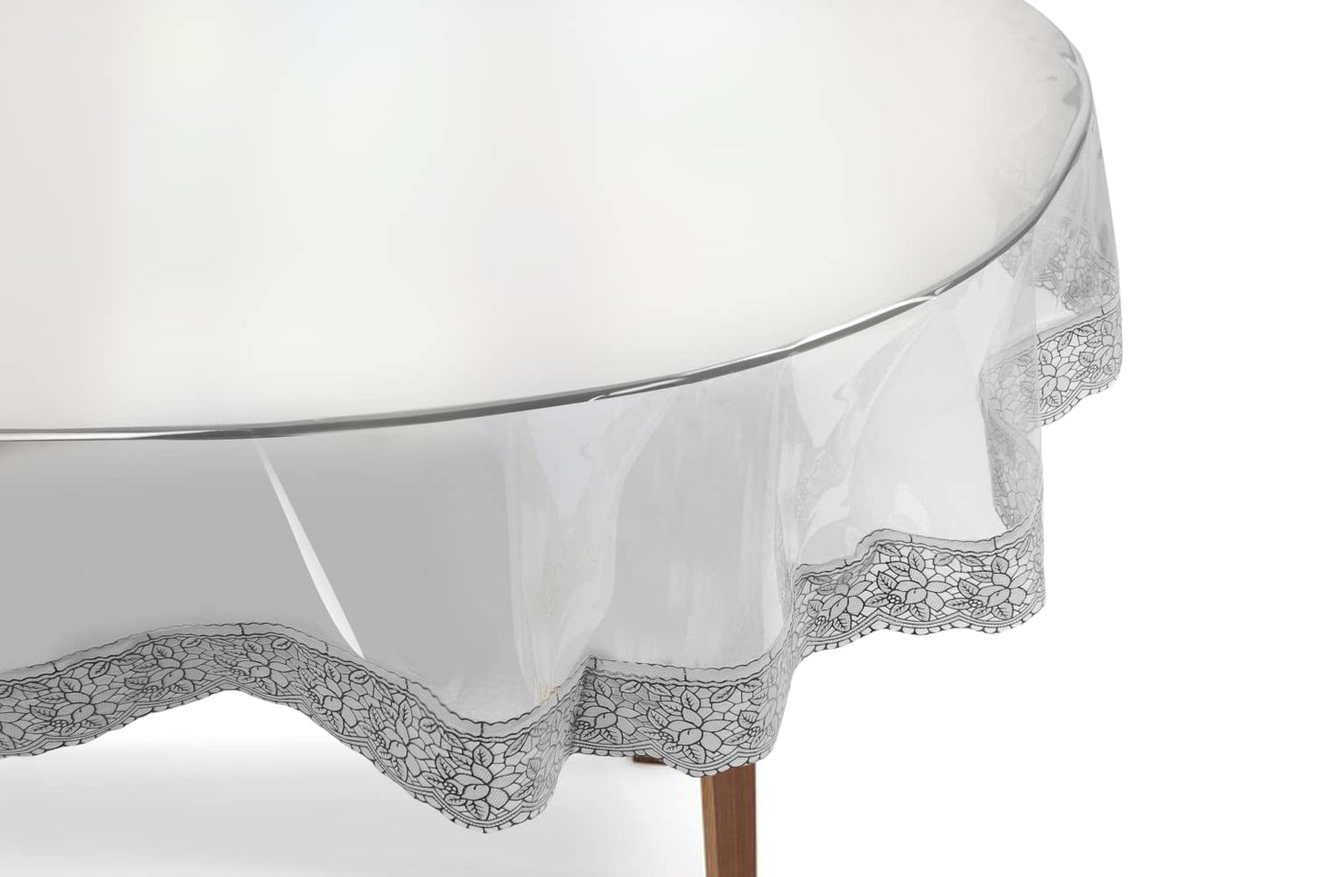 Bigger Fish PVC 60 Inch Clear Silver Lace Round Table Cover Transparent 4 Seater Tablecloth/Silver Lace Medium Table Cover